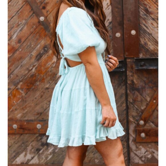 Free People Perfect Day Mini Dress with Smocking Details in Clear Skies Blue – S - Picture 4 of 8